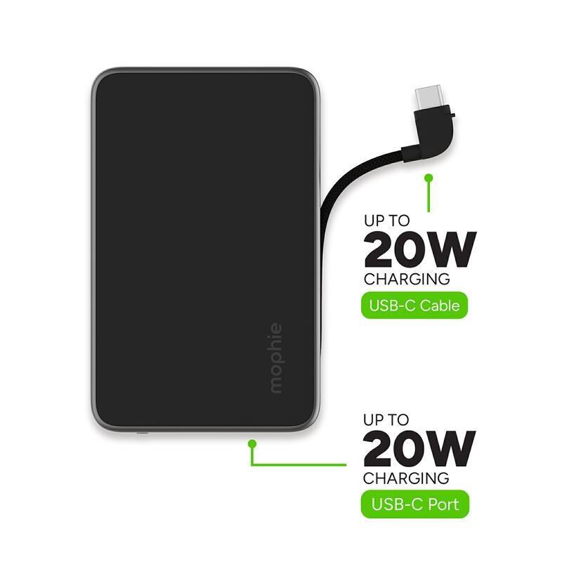 Powerstation Plus Mini 5K Power Bank with Integrated Cable 5K Power Bank  with Integrated Cable - Portable power banks with integrated cables - Mophie