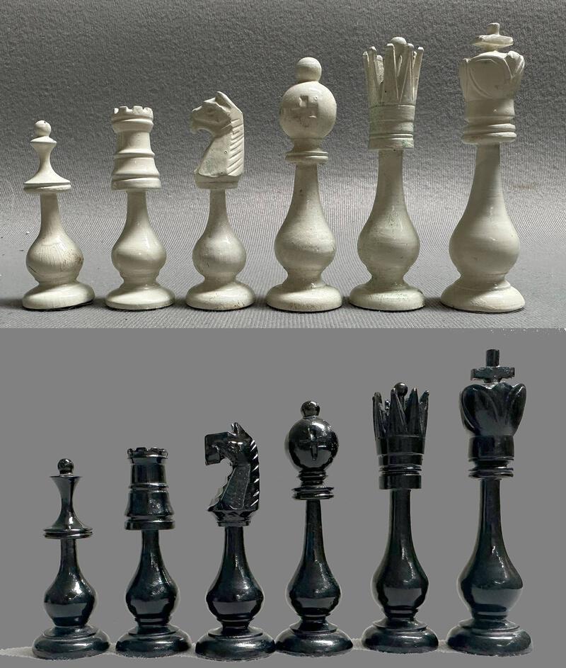 International Chess Set Lacquered White www.ChessAntiques.com