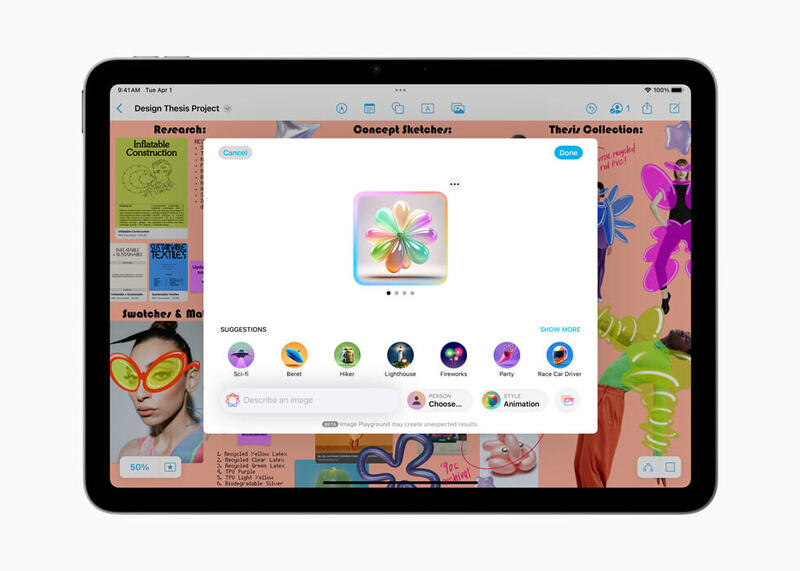 Image Playground 在搭载 M3 的新款 iPad Air 上展示。